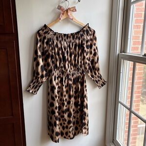 NWOT WHBM Leopard Print Off-Shoulder Dress